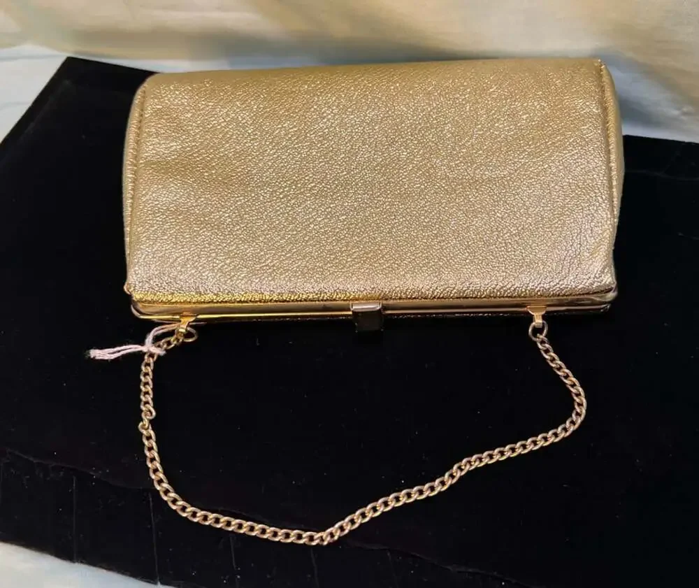 Gold Vintage Evening Clutch Bag with Chain